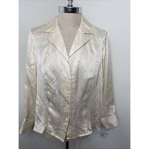 New Talbots Silk Blouse Sz 14 Ivory Button Down Tone on Tone Animal Print Shirt